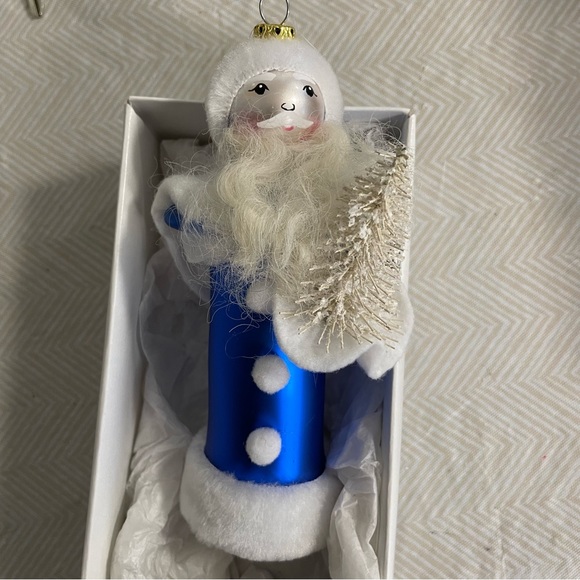 Beaux Arts Department 56 Santa Blue Glass Christmas Ornament Like New Boxed - Picture 5 of 5
